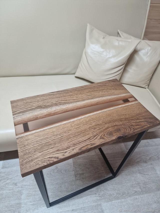 Console table for a laptop and a cup of coffee